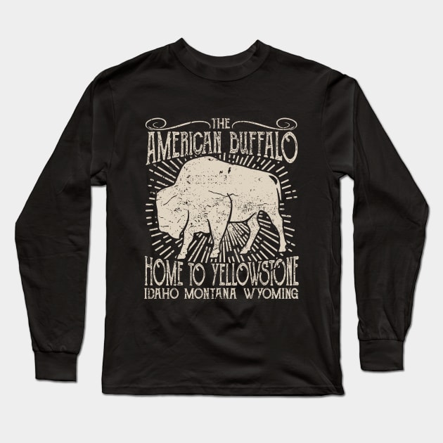 American Buffalo In Yellowstone, Vintage/Retro Design Long Sleeve T-Shirt by VintageArtwork